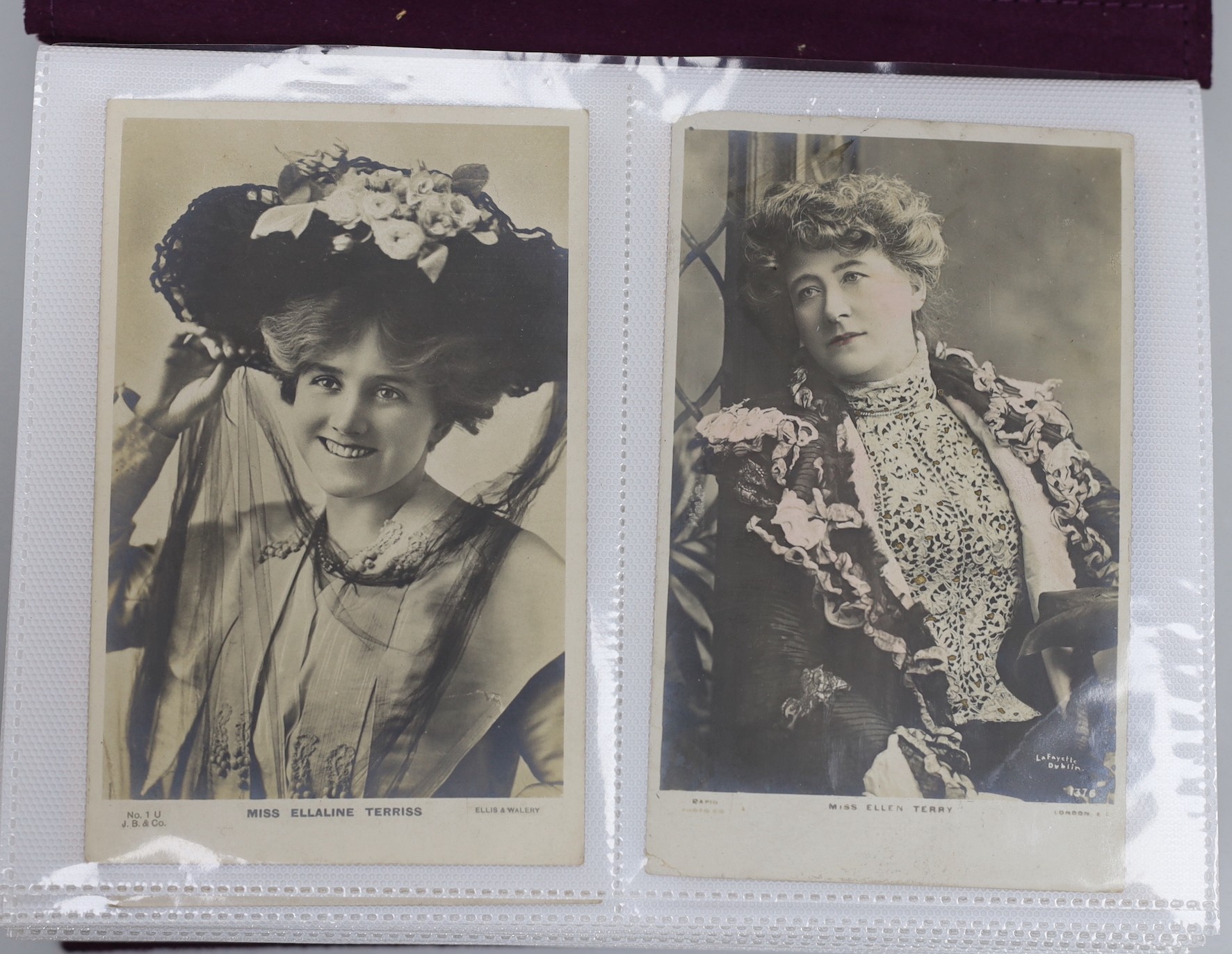 Two postcard albums: early matinee and film stars, topographical scenes and others